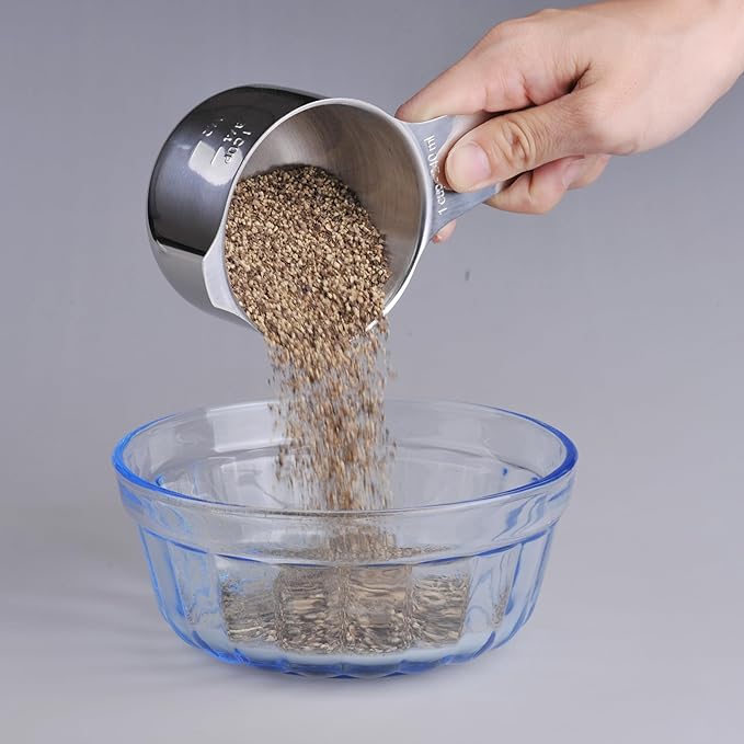 zoyizi Measuring Cups Set 7, 18/8 Stainless Steel Measuring Cups for Kitchen & Baking, Metric & US Measure Cups for Dry and Liquid, Metal Measuring Tools with 1/8, 1/4, 1/3, 2/3, 3/4 Measure Cups