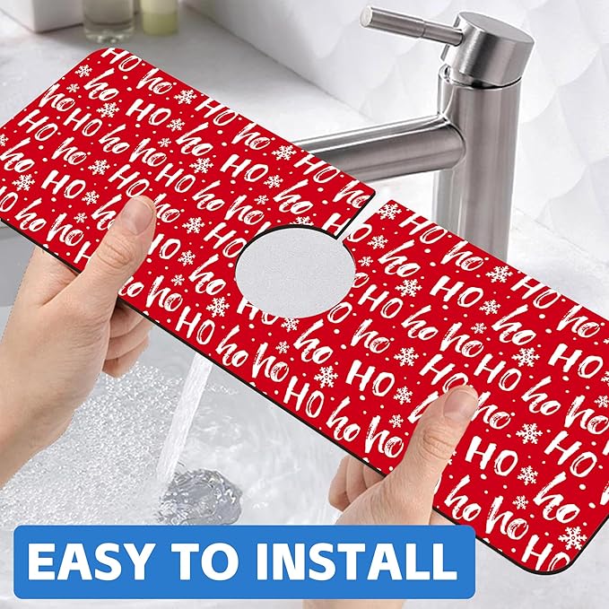 Christmas Hohoho Kitchen Sink Splash Guard Mat Santa Claus Laugh Sink Splash Guard Faucet Mat Draining Mat Fast Drying Sink Protectors for Kitchen and Bathroom 5.5"×15"