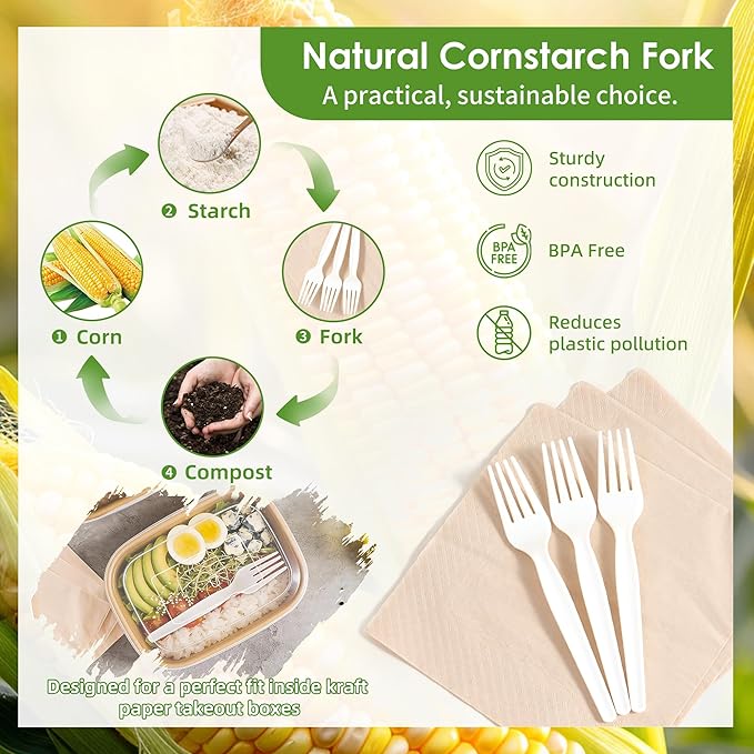 FEHHTO 50-Pack 30oz Meal Prep Containers Disposable Kraft Paper Bowls with Lids & Compostable Cornstarch Forks, Extra Large Heavy Duty Food Containers, Microwave & Freezer Safe for Hot & Cold Foods