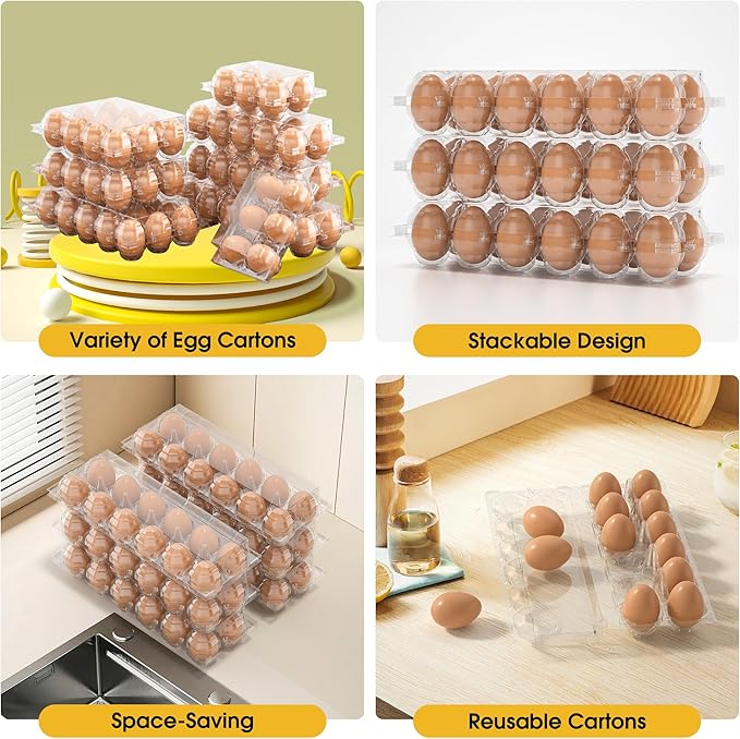 60PCS Egg Cartons Cheap Bulk, Large Egg Cartons Plastic 12 Count, 1 Dozen Reusable Egg Container Holder for Storing, Sharing, Selling, Clear Egg Cartons for Home Ranch Farm Market-2x6 Grids