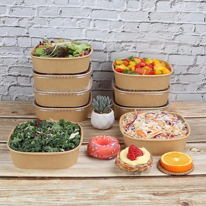 JAYEEY 25 oz Disposable Kraft paper bowls with lids,Food containers Soup Bowls Party Supplies Treat Bowls 50 Pack