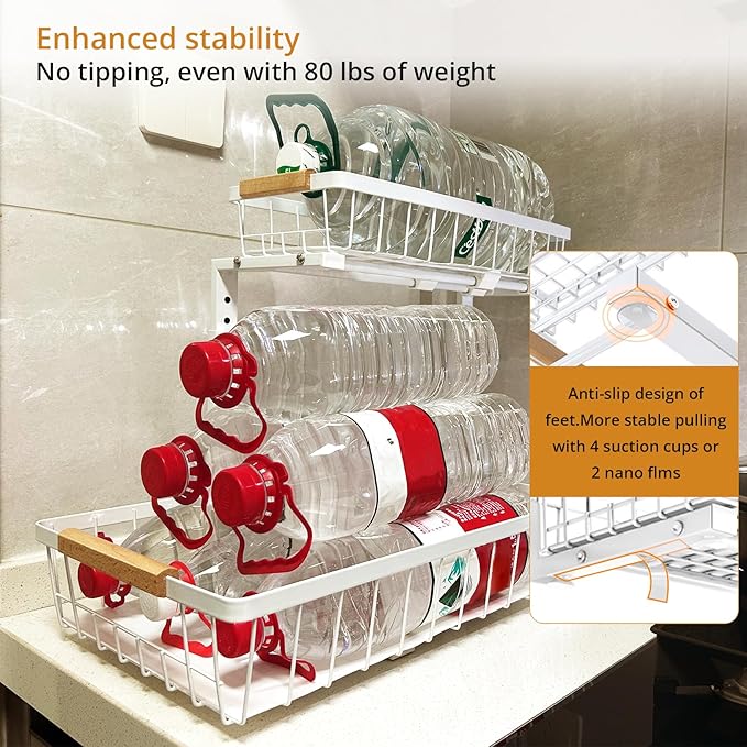 whalenoble Under Sink Organizer, 2 Tier Pull Out Cabinet Organizers and Storage for Kitchen Bathroom Pantry Laundry, Adjustable Height, Slide Out Thickened Metal Storage Shelf (Black, 1 Pack)