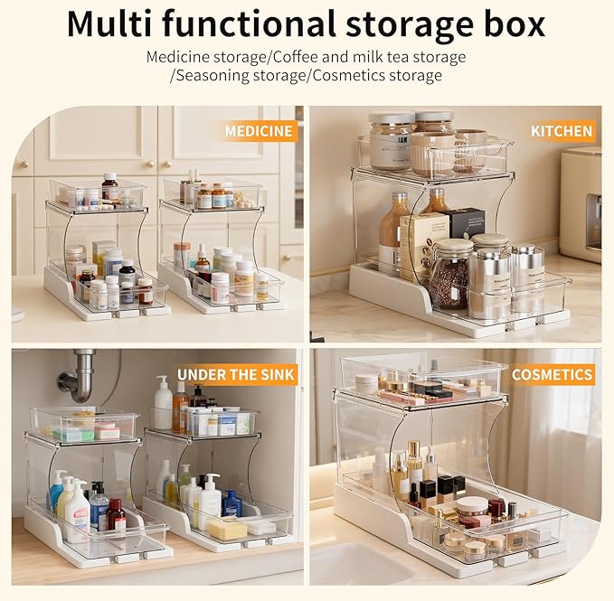 Pull Out 2 Tier Organizer for Kitchen Bathroom and Cabinet Storage Rotating Pantry Rack Under Sink Organizer Clear and Durable Design 1 Pack