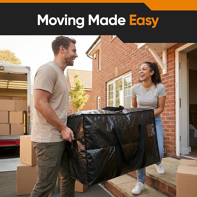 HOLDN’ STORAGE Extra Large Moving Storage Bag with Zipper Lid, Heavy Duty Reusable Tote for Clothes, Bedding, Books, Dorm & Home, Pack of 10 Large Bags