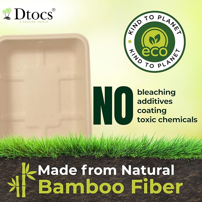 Dtocs Bamboo Fiber Meal Prep Containers with Lids 1350 ml, 40 Pcs | Bagasse Like Bamboo Disposable Container for Lunch, Salad, To Go Meal Box | Alternative to Paper, Plastic Food Containers