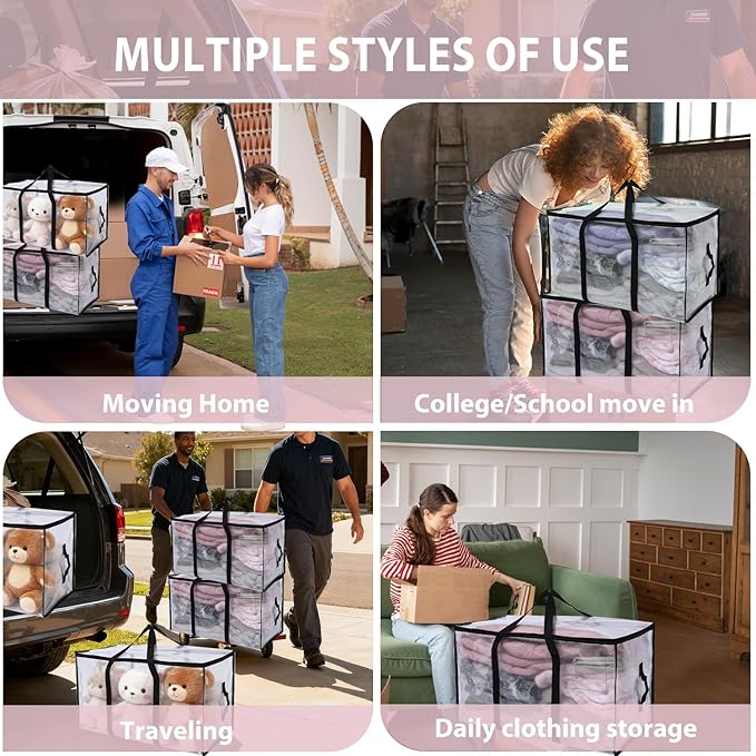 6 Pack Moving Bags Heavy Duty, Extra Large Moving Bags, Moving Supplies, Storage Bags with Handles and Zippers, Waterproof Totes for Storage Saving Packaging Shipping and Travel(Multicolor)