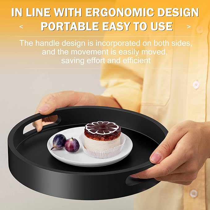 Lazy Susan Organizer Homerays 13 Inch Non-Skid Bamboo Lazy Susan for Kitchen Rotating Spice Rack with Handles, Wood Turntable for Kitchen Cabinet,Countertop (Black, Large)