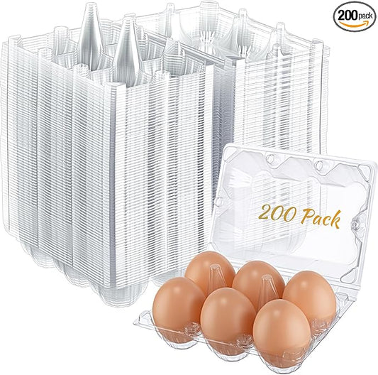 Zubebe 200 Pieces Clear Egg Cartons Plastic Egg Cartons Bulk Empty Chicken Egg Tray Holds Securely Clear Blank Egg Cartons for Chicken Farm Business Market Home Refrigerator Storage(2 x 3 Grids)