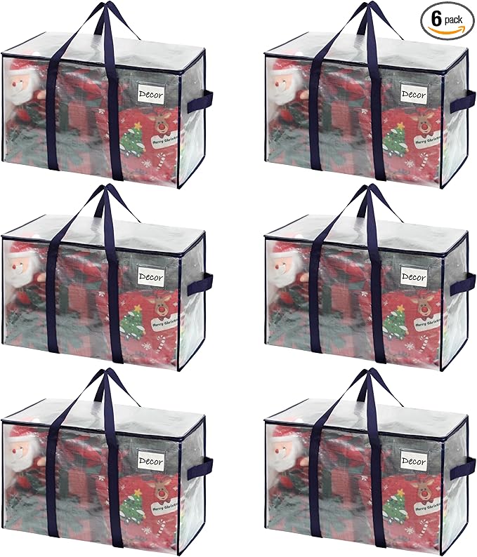 VENO 6 Pack Moving Bags and Large Christmas Storage Bins with lids. Alternative to Moving Boxes, Packing Supplies for College. Extra Large Heavy Duty Totes for Packaging (Clear, 6 Pack)