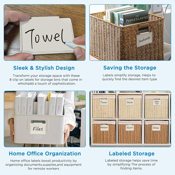 Metal Pantry Baskets Labels Clip On for Storage Bins | Edge Fold-Cream (Edge Fold-Cream, 8 Metal Label Clip)