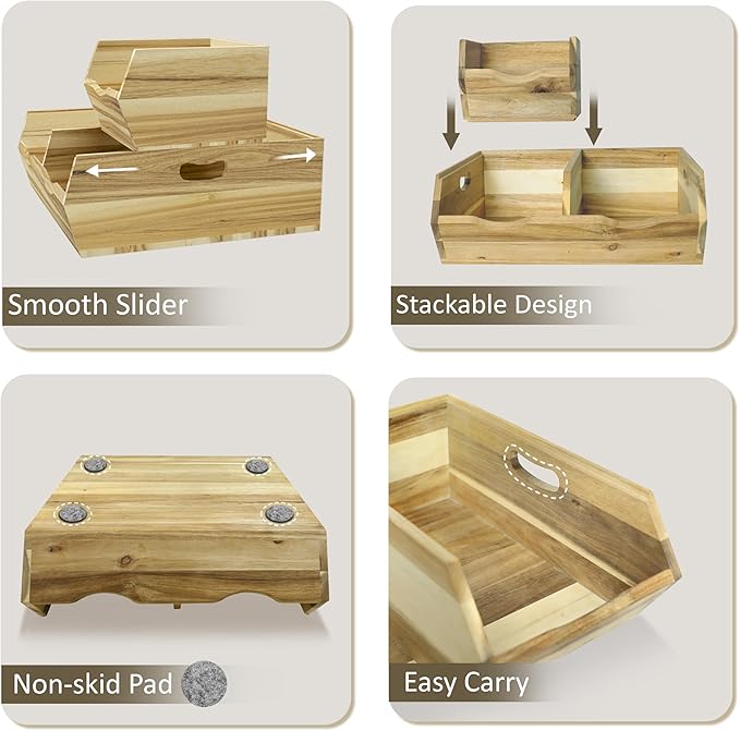 HOMESTEAD Wood Pantry Organizers Bins – Stackable Storage, Rustic Pantry Potato and Onion Storage with Unique Natural Grain, Wooden Basket with Handles, Set of 3 Pieces