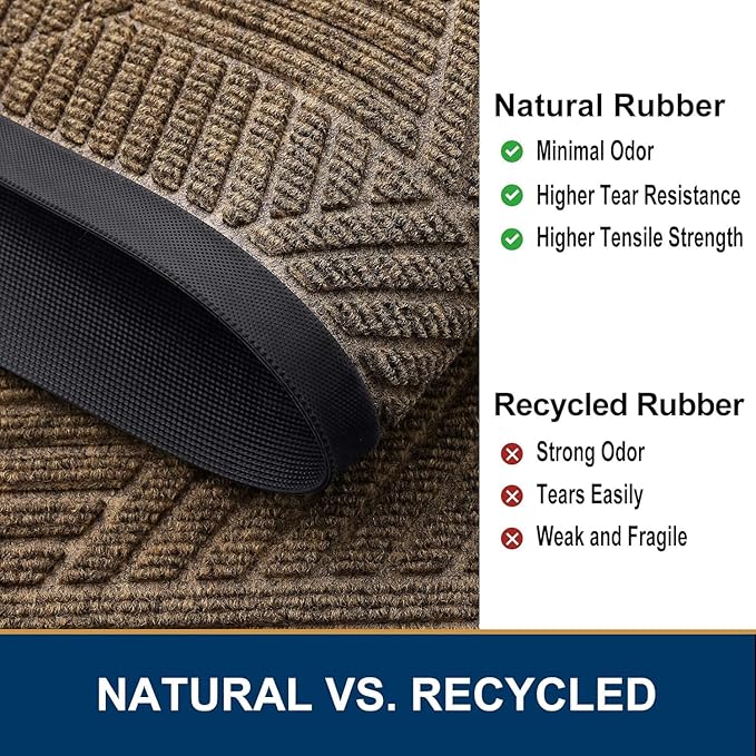 Smiry Half Circle Front Door Mat Outside Entrance, Heavy Duty Sturdy Natural Rubber Doormat, Trap Dirt and Moisture, Low Profile Mats for Indoor Outdoor Entry, Irregular Triangle (47x32, Brown)