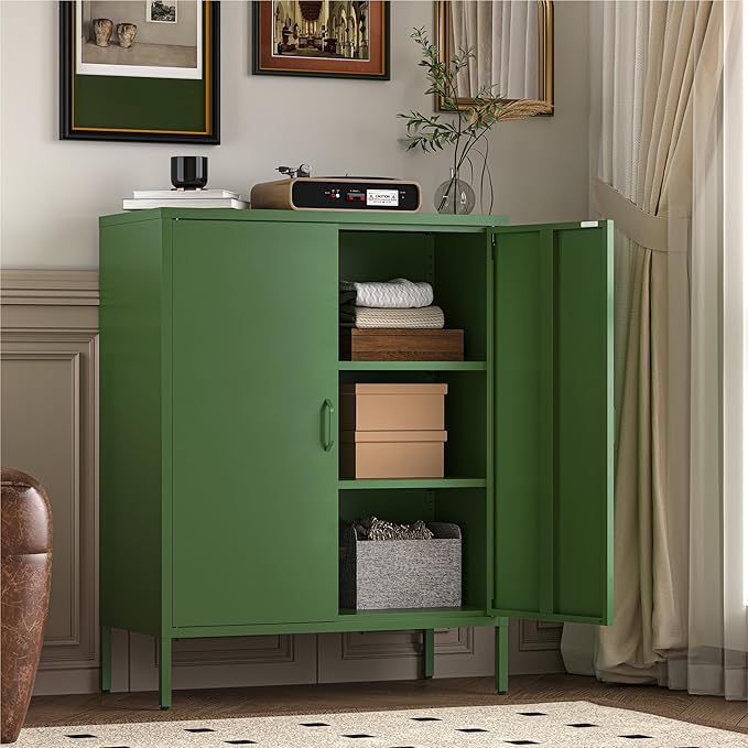 Metal Cabinet with 2 Doors and 4 Shelves，39.96" Tall Steel Office Cabinet,Bathroom Floor Locker for Office,Home,Garage,Gym,School (1PC,Forest Green)