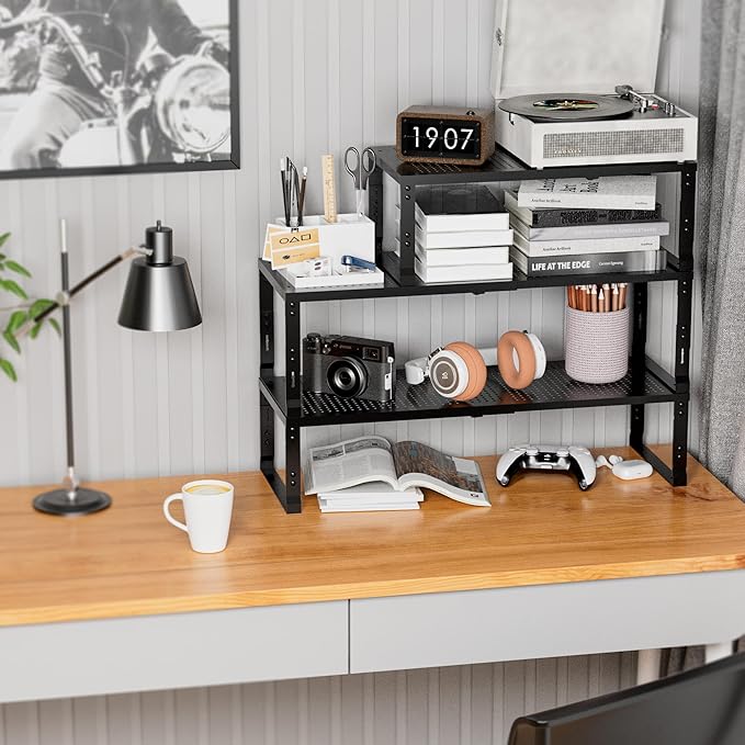 Wobmmi Expandable Spice Rack,Stackable Storage for Cabinet, Multi-Functional Kitchen Shelving,Height-Adjustable,Sustainable Organizer Solution(3Packs/Black/Medium)