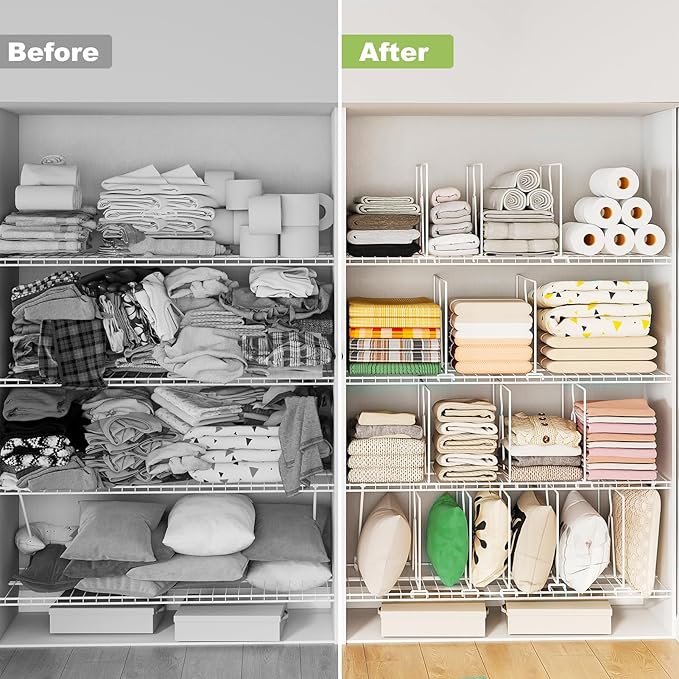 Wire Shelf Dividers for Closet: 16-inch Tall 12-inch Deep 6 Pack Wire Rack Accessories - Adjustable Purse Organizer for Sweaters Clothes Towels- Metal Linen Closet Pantry Separators