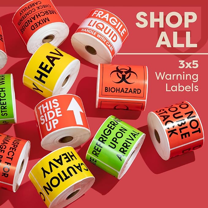 Aegis Adhesives - 3" X 5" This Side Up Arrow - Handle with Care, Warning Shipping Labels (1 Roll, 500 Stickers/Roll)