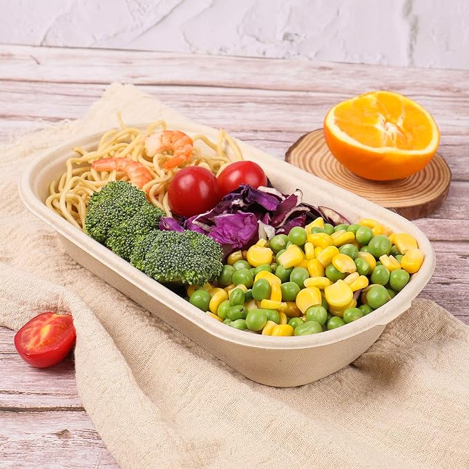 JAYEEY 23 oz Disposable salad bowls with lids, Sugarcane Fiber Paper Bowls take away food containers meal prep food storage deli container 50 Pack