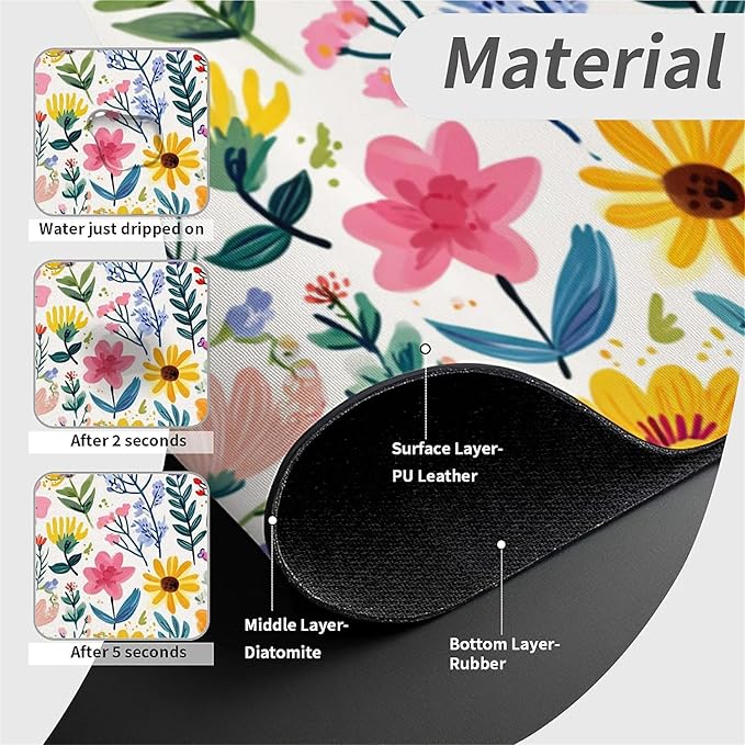 Kitchen Sink Splash Guard，Cute spring floral Faucet Mat Sink Gadgets-Super Absorbent Fast Drying Mat Drip Catcher for Kitchen, Bathroom,Sink Mat, Dish Drying Mat, Bathroom(15" X 5.5" )