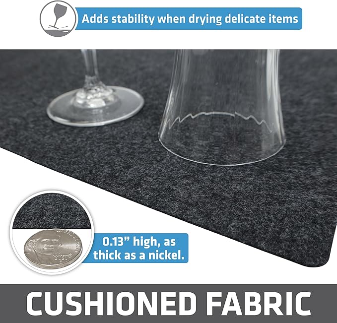 Drymate Premium Luxury Shelf & Drawer Liner, Thick Cushioned Fabric, Non-Adhesive, Absorbent, Waterproof, Slip-Resistant, Liners for Kitchen Cabinets, Cupboards (USA Made)(11”x50”)(24-Pack)(Charcoal)