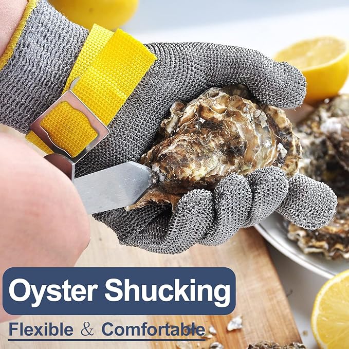 Dowellife ANSI A9 Cut Resistant Glove Food Grade, Stainless Steel Mesh Metal Knife Cutting Glove for Butcher Oyster Shucking Kitchen Mandoline Chef Slicing Fish Fillet(X-Large-3 Pcs)