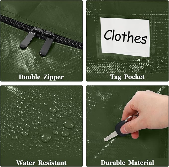 4 Pcs 24 Gallon Extra Large Moving Bags Heavy Duty Storage Bag with Strong Zipper Handle Foldable XXL Jumbo Storage Tote Packing Moving Box for College Dorm Travel Cloth Duffle (Green)