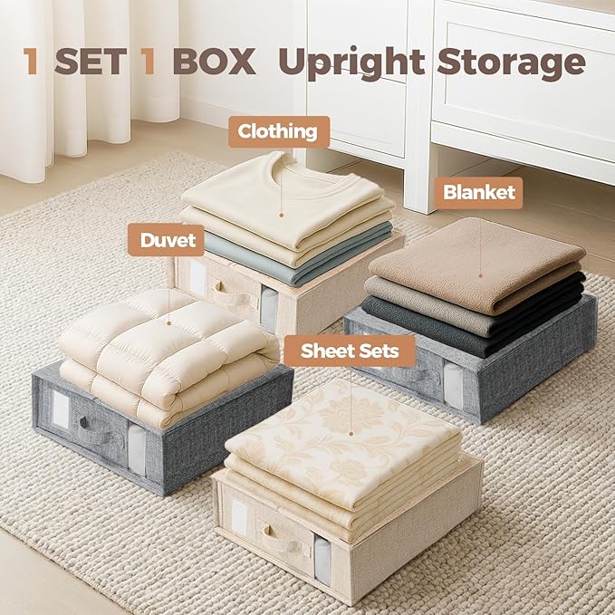 6Pack Sheet Organizers and Storage - King/Queen Size Sheet Storage Organizer with Window, Foldable & Dustproof Sheet Organizer for Linen Closet for Summer Blankets & Sheet Sets,Grey