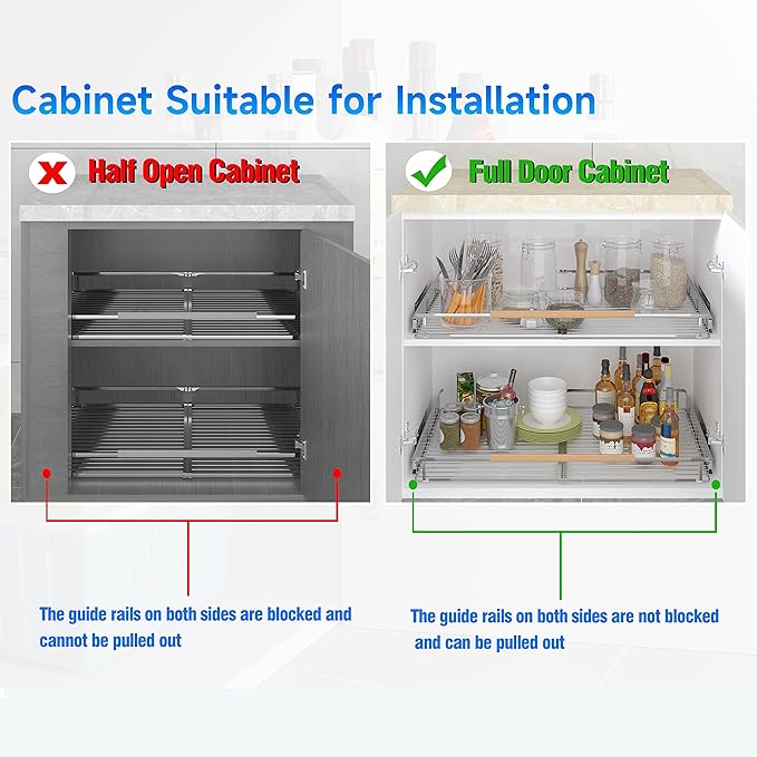 SUZLON 2Pack Expandable Pull Out Cabinet Organizer,11.8~18" W x 17" D Heavy Duty Slide Out Shelves Adjustable Height Cabinet Pull Out Shelves,Expandable Width Spice Rack Organizer for Kitchen Cabinet