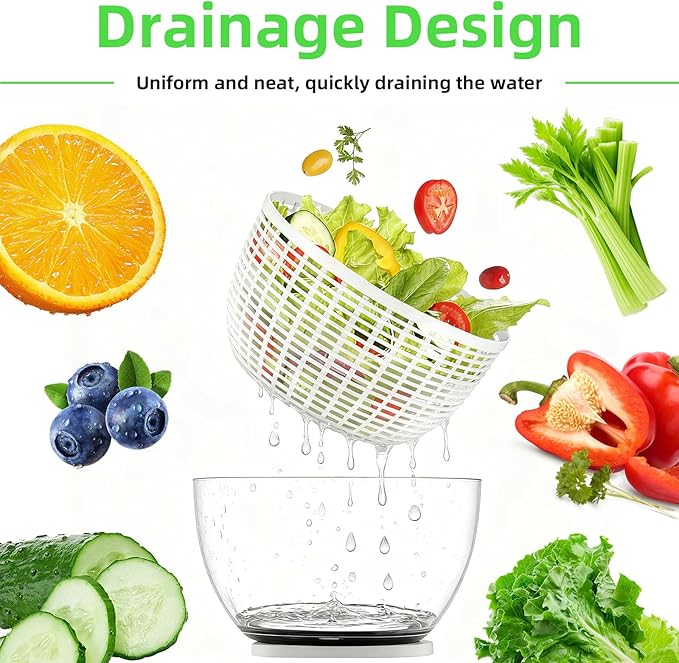 Salad Spinner, Lettuce Spinner with Push-Button Lid and Non-Slip Base, Vegetable & Fruit Washer Bowl, Efficient Spin Dryer and Strainer for Salad Greens and Fruits (3.8QT)