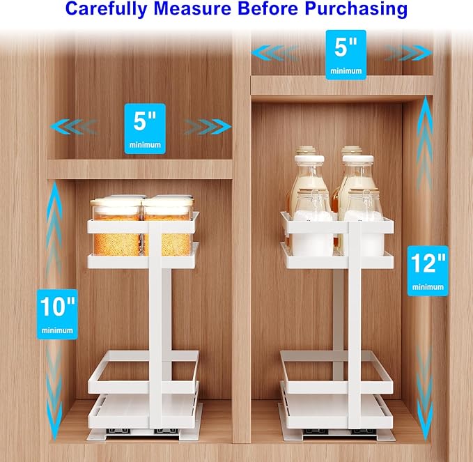4 Pack Pull Out Spice Rack Organizer for Cabinet, 2 Tier Metal Slide Out Seasoning Organizer and Storage Heavy Duty Vertical Spice Rack Shelf Pullout for Kitchen Cabinets No Drilling (White)