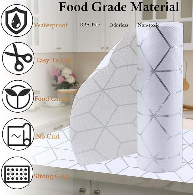 Shelf Liner for Kitchen Cabinets Non Adhesive15 Inch Wide X 20 Ft Cabinet Drawer Liners for Shelves Non Slip Waterproof Strong Grip Mat for Closet Bathroom Pantry Cupboard Refrigerator