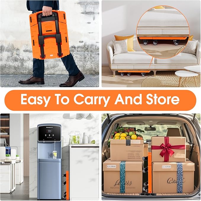 Folding Hand Truck500lbs, Portable Heavy Duty Dolly Cart, 6 Wheels Collapsible Luggage Cart with 2 Elastic Ropes - Compact Trolley Cart for Easy Moving - Ideal Hand Cart for Travel and More