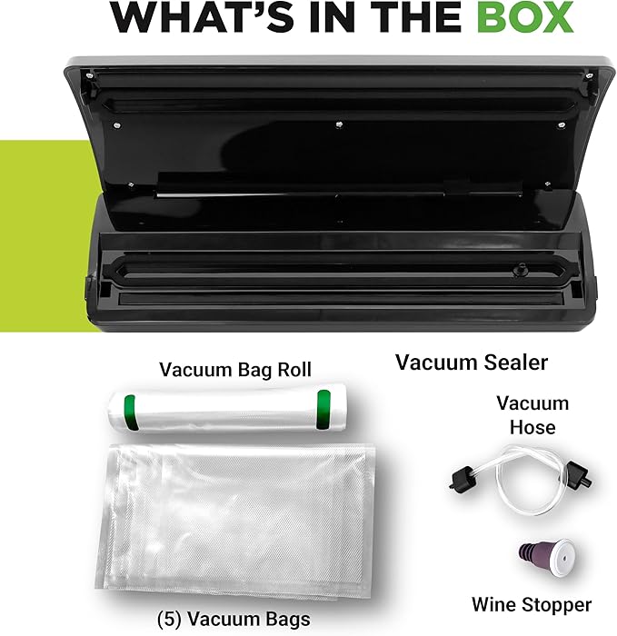 NutriChef Vacuum Sealer | Automatic Vacuum Air Sealing System For Food Preservation w/ Starter Kit | Compact Design | Lab Tested | Dry & Moist Food Modes | Led Indicator Lights (Black), EWE