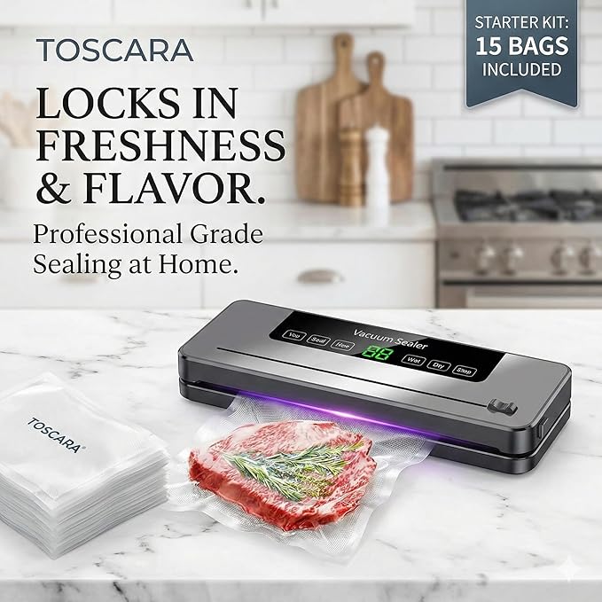Vacuum Sealer Machine for Food |Automatic Air Sealing System with Dry & Moist Modes, One-Touch Operation &15 Bags Included. Keep Meat, Veggies & Leftovers Fresh Longer, Perfect for Meal Prep