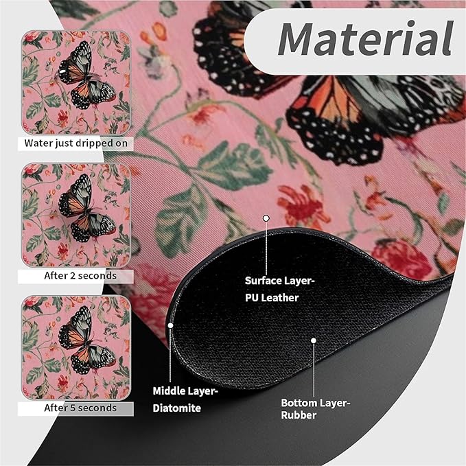 Kitchen Sink Splash Guard，Pink butterfly flower Faucet Mat Sink Gadgets-Super Absorbent Fast Drying Mat Drip Catcher for Kitchen, Bathroom,Sink Mat, Dish Drying Mat, Bathroom(15" X 5.5" )