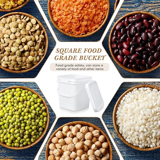 Mumufy 3 Pcs 3.5 Gallon Square Food Grade Bucket with Lid Square Bucket Pail with Plastic Handles for Storing Dry Food, Charcoal, Camping, Fishing (White)