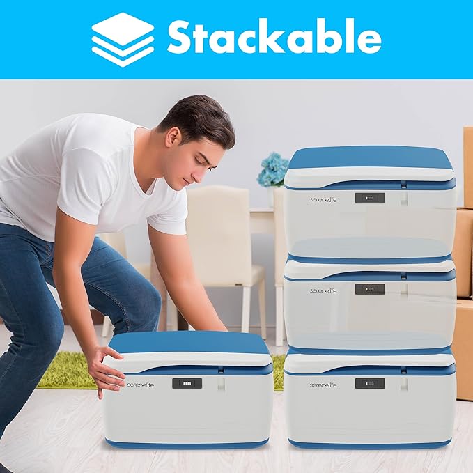 SereneLife Locking Storage Container Bin - 5 Gallon Large Capacity - Stackable Storage Tote Deck Tough Box - Durable Plastic Household Organizer Bins with Lid, Combination Lock Security - SLSBIN10