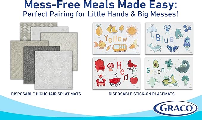 Graco Baby Disposable Splat Mats – 60 Count, 47" x 40", Biodegradable Floor Protector for Mealtime, Under High Chair, Home & Restaurant Use, Hudson Design