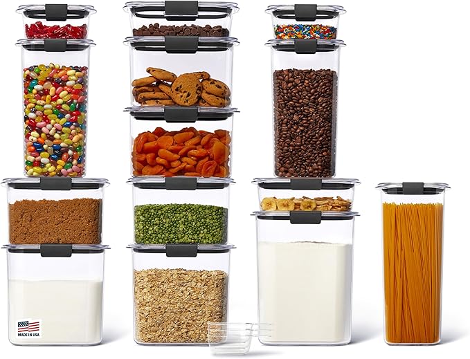 Rubbermaid Brilliance 14-Piece Food Storage Container Set with Scoops Airtight BPA-Free for Kitchen and Pantry Organization