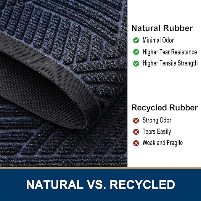 Smiry Front Door Mat Outside Entrance, Heavy Duty Sturdy Natural Rubber Doormat, Trap Dirt and Moisture, Easy Clean Low Profile Mats for Indoor Outdoor Entry, Irregular Triangle (47x32, Navy Blue)