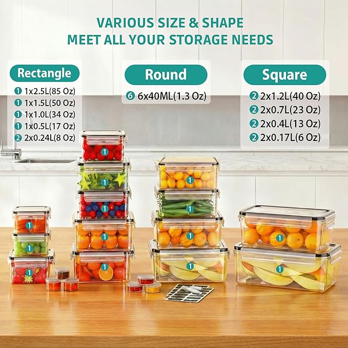 AISOON 40 Pcs 85oz Large Food Storage Containers with Lids, Reusable Meal Prep Containers for Kitchen Storage, Airtight Leakproof & BPA-Free Freezer, Microwave & Dishwasher Safe