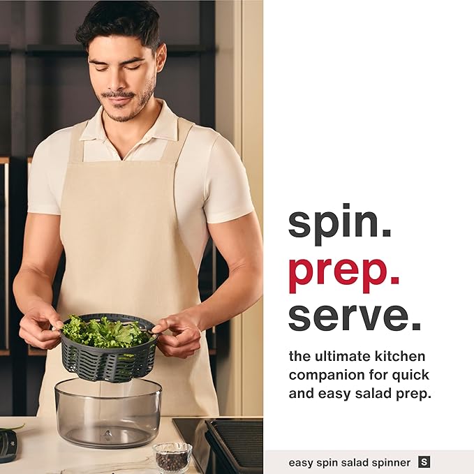 Zyliss Easy Spin Salad Spinner - Fruit & Veggie Dryer - Produce Spinner & Cleaner for Salad Prep - Dishwasher-Safe Kitchen Essential - Non-Slip Bowl with Pull Handle - Grey Easy Spin Small