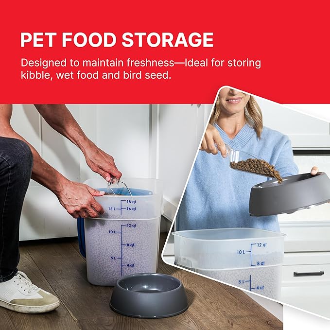 Cambro FreshPro 18 Quart (QT) Food Storage Container with Lid (Restaurant Grade) - for Food Prep, Commercial Kitchen, Pet and Dog Food Container (Translucent)
