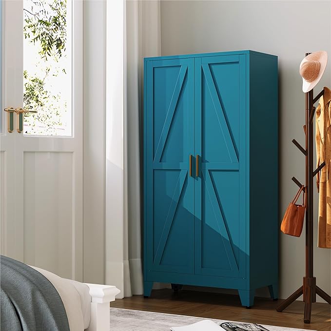 61''Metal Cabinet with 3 Adjustable Shelves,4-Tier Pantry Storage Cabinet,Kitchen Pantry Cabinets for Living Room,Dining Room, Blue