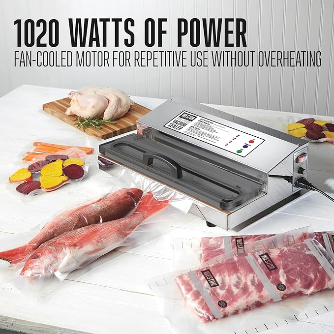 Weston Brands Vacuum Sealer Machine for Food Preservation & Sous Vide, Extra-Wide 5mm Bar for Sealing Bags up to 15" Wide, 1020 Watts, Commercial Grade Pro 2300, Stainless Steel (65-0220-W)