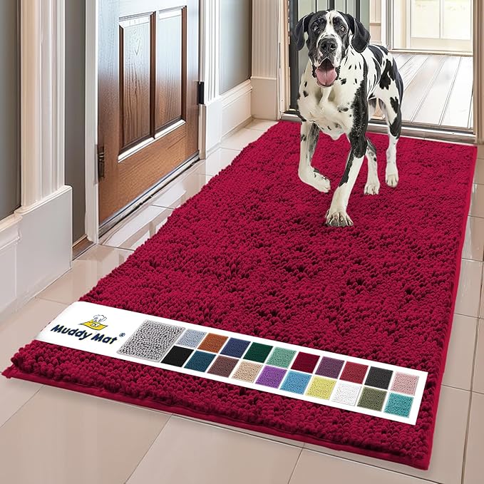 Muddy Mat® | Super Absorbent Door Mat Indoor, Microfiber Quick Dry Chenille Entryway Rug, Non-Slip Front Door Mat, Indoor Mats for Entryway, Machine Washable Pet Rug, Maroon 35"x60"