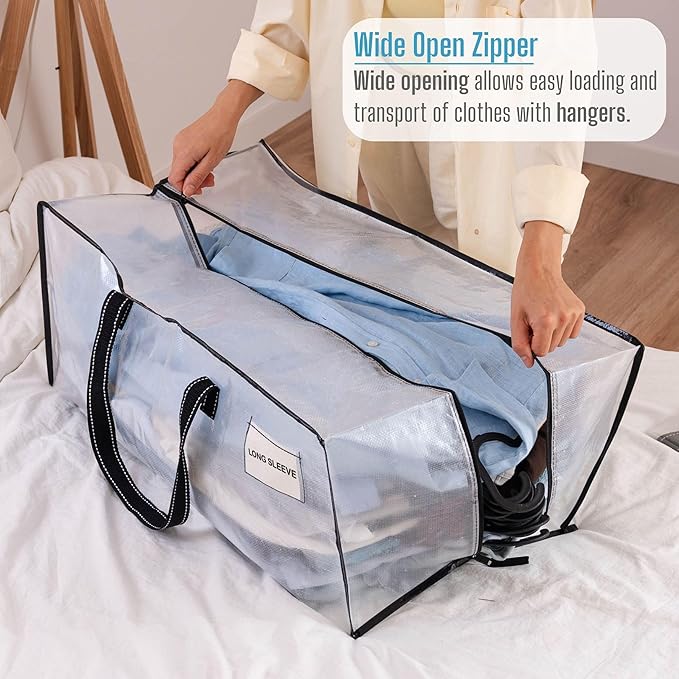 VENO 10 Pack Heavy Duty Moving Bags, Christmas Storage Bins with Lids, Clear Design, Alternative to Moving Boxes, Storage Bags for Clothes, Blankets, Comforters, Pillows, Camping (Clear, 10 Pack)