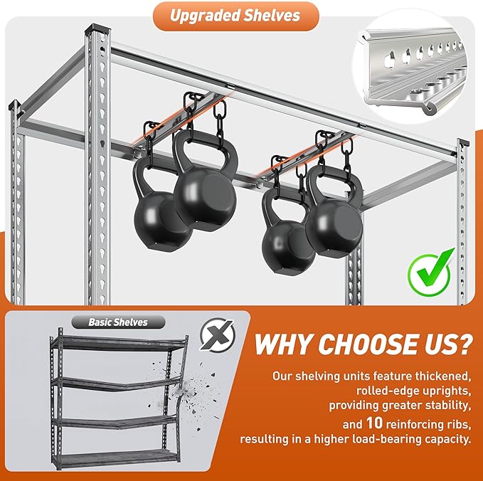 Galvanized Garage Shelving Load 2100LBS, 4-Tier Storage Shelves, Adjustable Garage Storage Shelves, Industrial Shelving, Metal Shelf for Basement, Warehouse, Kitchen, 48" W x 60" H x 17.9" D
