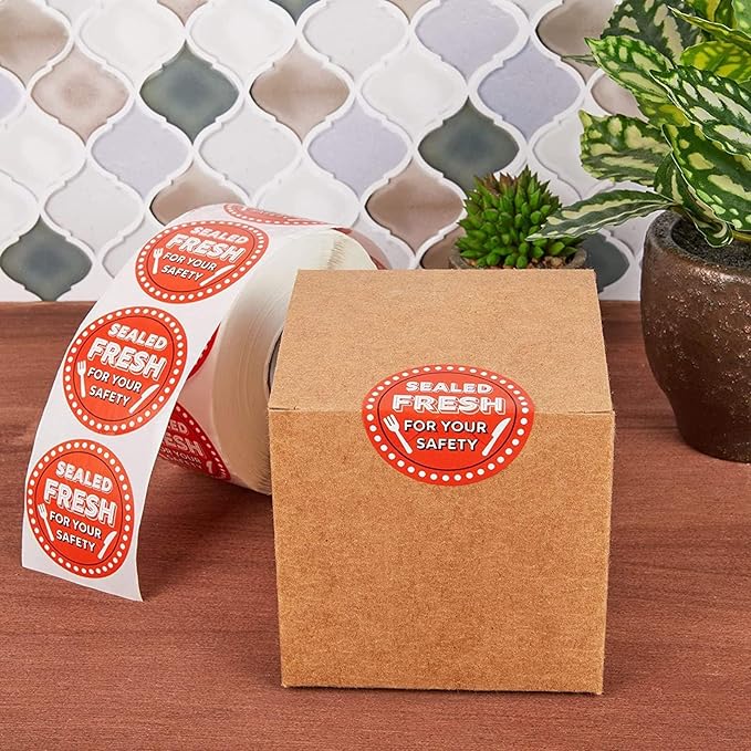 Stockroom Plus Tamper Proof Stickers - Fresh-Seal Food Stickers - Plastic Bakery Container Labels - Tamper-Evident Laminated Labels - 2 in Round, Red, Pack of 1000