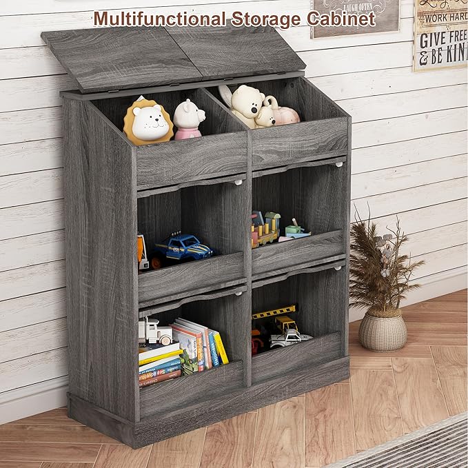 Potato Storage Bin Bread Box with Lid,Rustic Onion&Fruit Organizer with Wood Hidden Door,Farmhouse Grocery Section Decorative,Vegetable Organization Cabinet W/Mesh Door for Kitchen Dining Room(Grey)