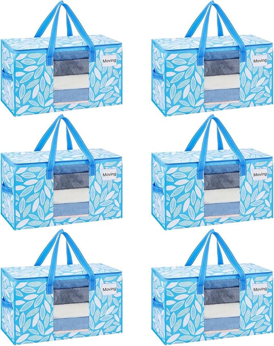 VENO 6 Pack Moving Bags, Storage Bins with lids, Packing Supplies for College, Alternative to Moving Boxes, Foldable, Heavy-Duty Tote (Spring Breeze, 6 Pack)